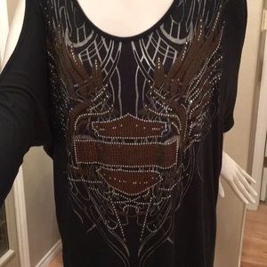 Harley Davidson forest green cold shoulder top